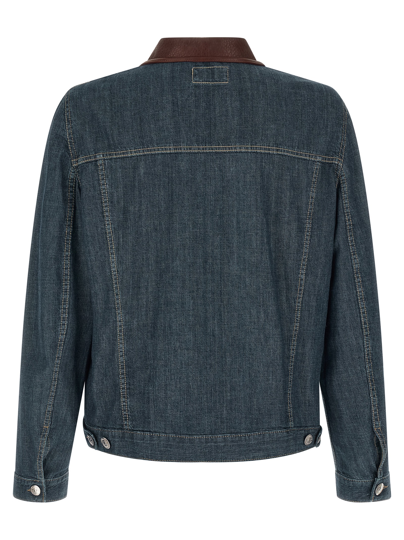 Leather collar denim jacket - immagine 2