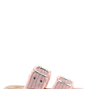 'Feminine Buckle Fringed Denim' sandals