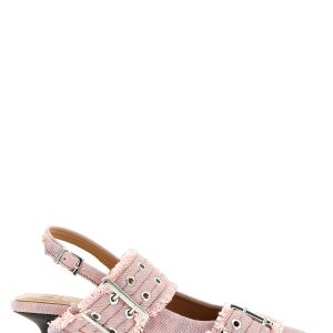 'Feminine Buckle Fringed Denim' slingback