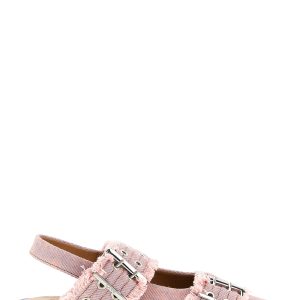 'Feminine Buckle Fringed Denim' slingback