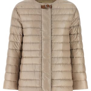 Leather strap down jacket