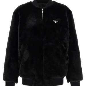 Eco-fur and Re-Nylon reversible bomber jacket