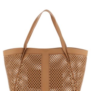 Openwork leather shopping bag