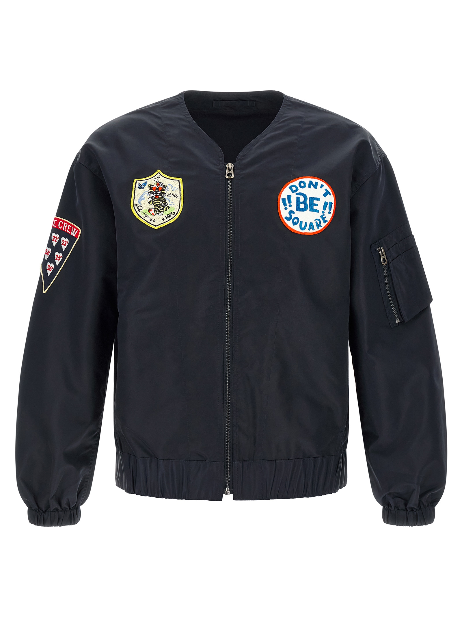 'Badges Collarless' bomber jacket