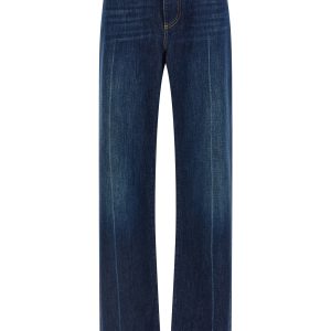 Stretched pleated trompe l'oeil jeans