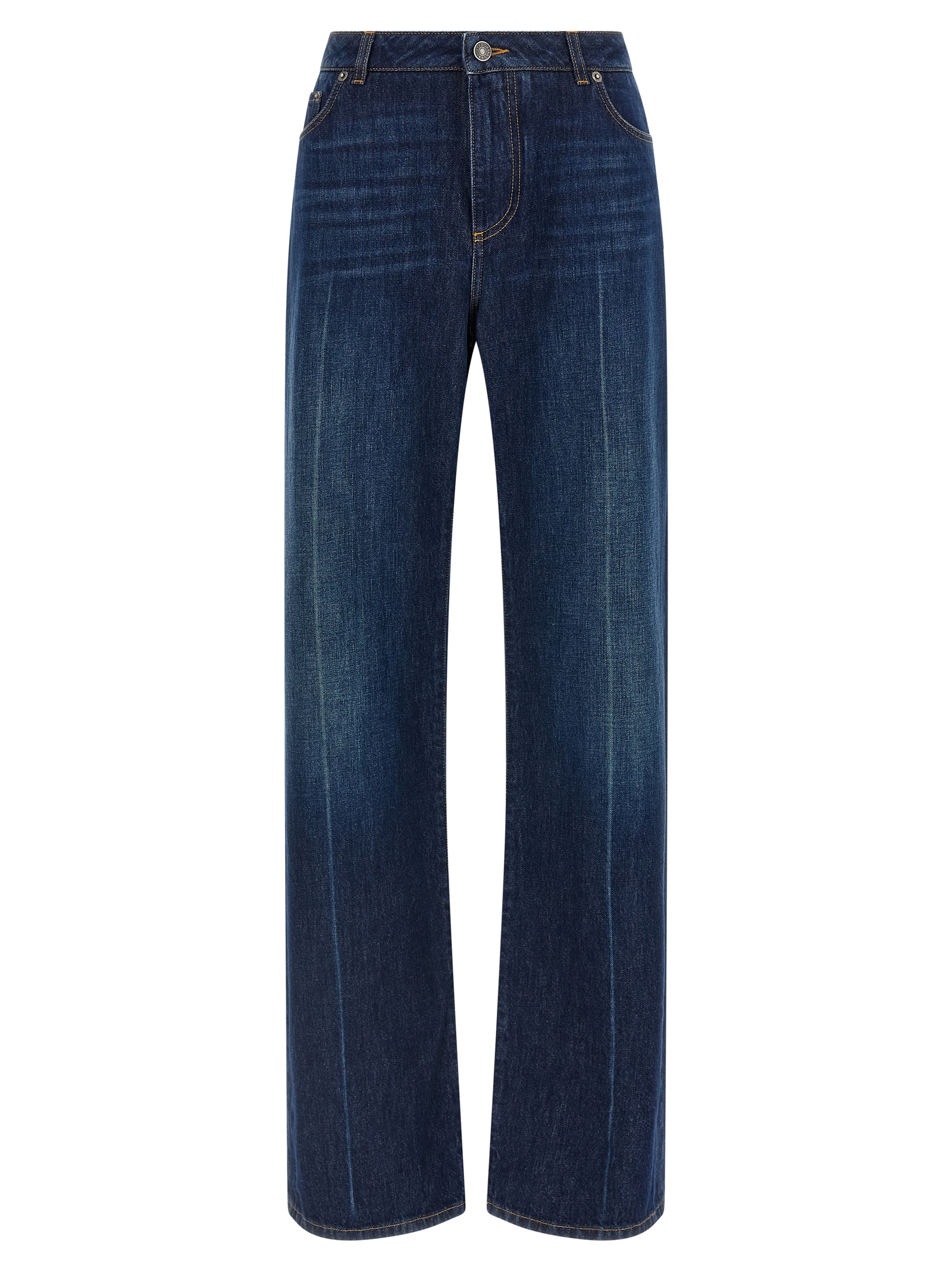 Stretched pleated trompe l'oeil jeans