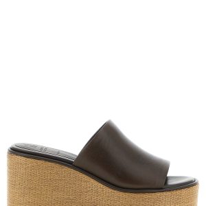 Leather and raffia wedges