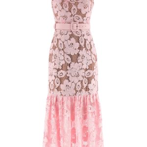 'Pink Crochet Lace Midi' dress