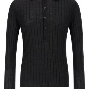 Pointelle wool polo shirt