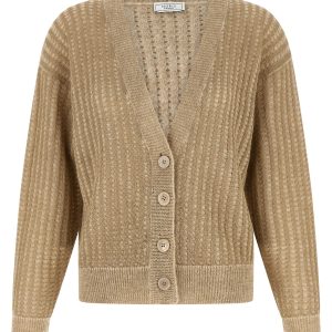 Waffle lamé cardigan