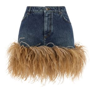 Feather denim skirt
