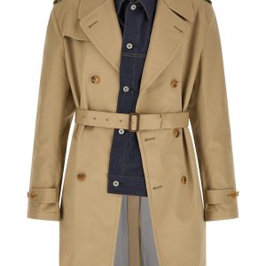 Denim insert trench coat